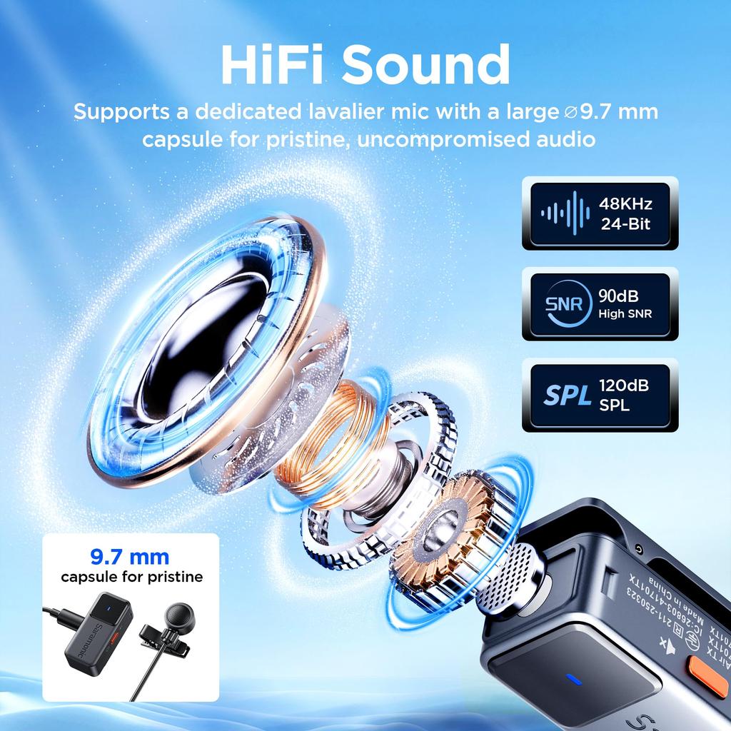 Saramonic Air Wireless Lapel Microphone System with 300m Dual Bass EQ Auto and Noise Cancellation for and Includes Two Wired Lapel Microphones