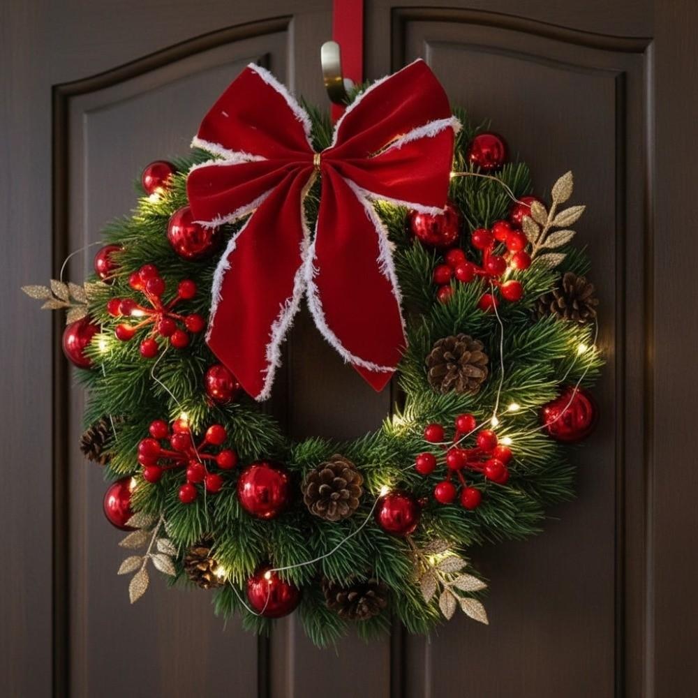With LED Light and Bow Christmas Garland Xmas Hanging Ornaments Window