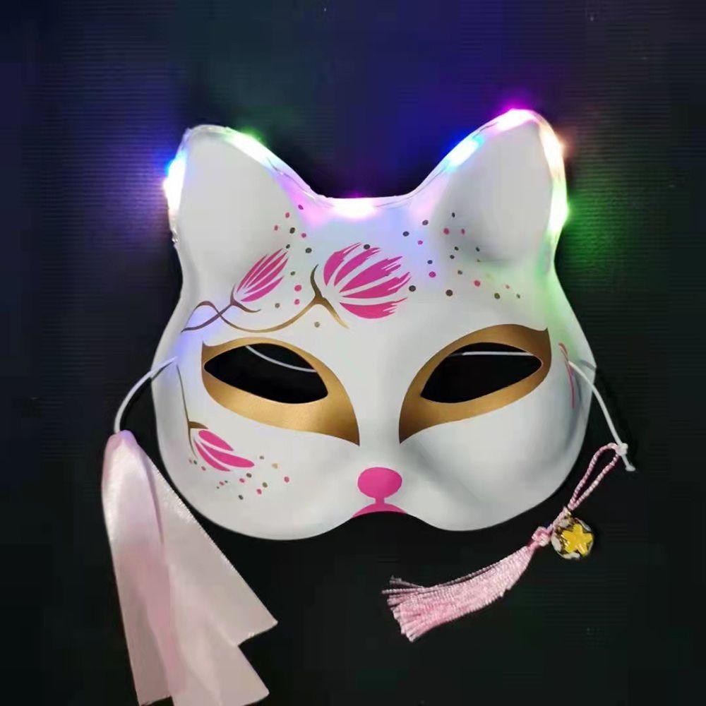 Реквизит Половина лица с колокольчиками Маски Кицунэ Светящиеся маски Костюм Вечеринка Маска Кошка Маска Косплей Реквизит