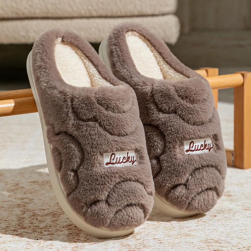 Warm Couple Plush Thickened Slippers Coral Fleece Home Hotel Homestay Home Cotton Slippers Autumn and Winter New