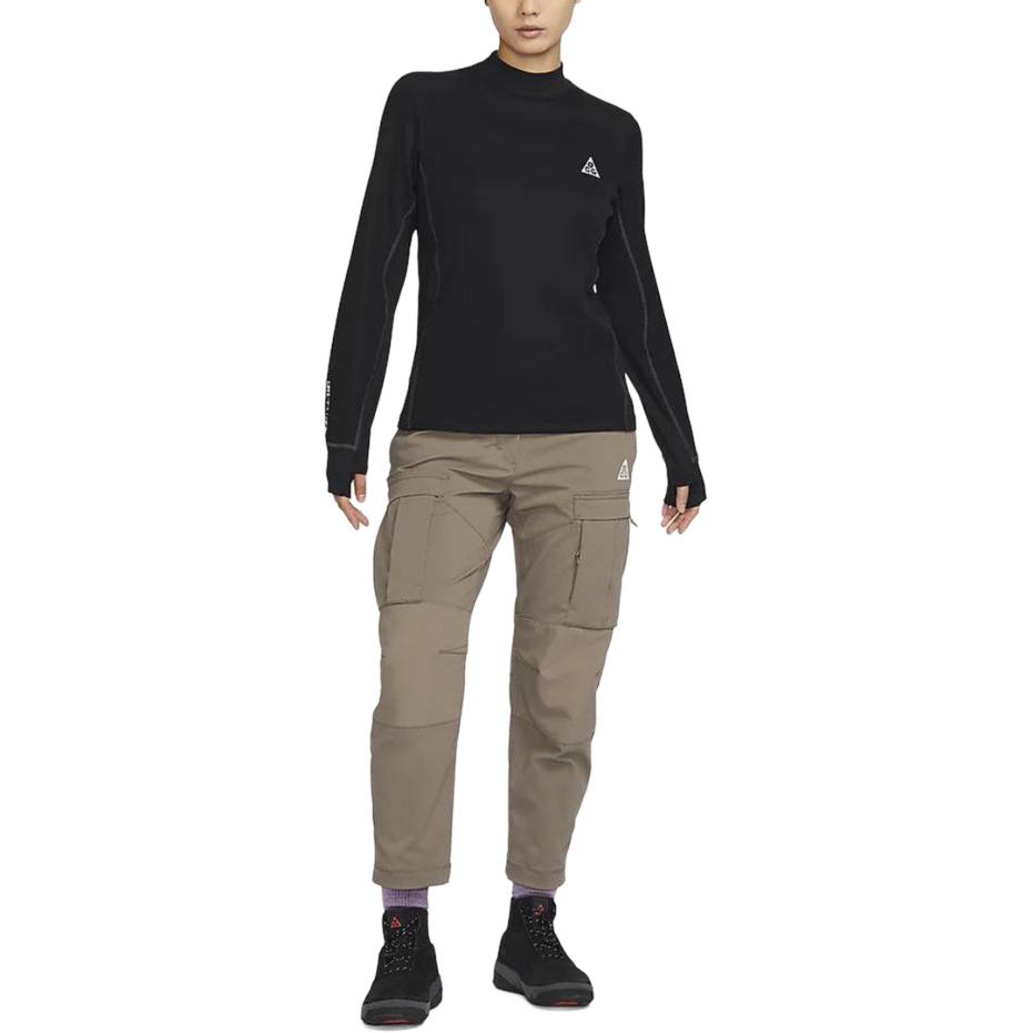 Nike ACG Dri-Fit Adv Goat Rocks, быстросохнущая уличная повседневная футболка с длинными рукавами и воротником-стойкой, женские топы, черные FB8005-010