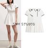 Women's Spring Clothing French Style Preppy Style Lapel Short Sleeve Wavy Style Wide Hem Rib Short Dress 4661306