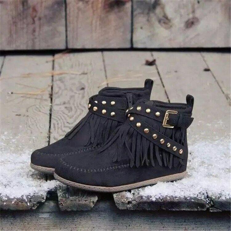 Autumn/winter Ankle Boots Tassel Boots Women's Flat Buckle Vintage Knight Boots