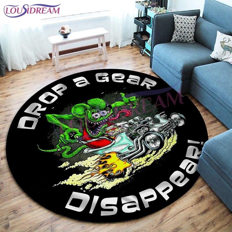 Персонализированный Хот-Род Гараж Круглый Коврик Rat Fink Ковер Ретро Круглый Ковер Декор Гостиной Коврики Коврики для Спальни Коврик Для Стулья