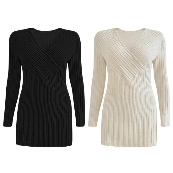 Женские топы с V-образным вырезом, с длинным рукавом, облегающие вязаные топы, однотонная облегающая блузка на осень-зиму, универсальная повседневная одежда