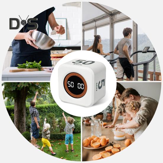 Цифровой куб Помодоро Таймер Визуальное исследование Фитнес Обратный отсчет Производительность Таймер с технологией автоматического переворота Бесшумная работа Вибрация и регулируемый звук