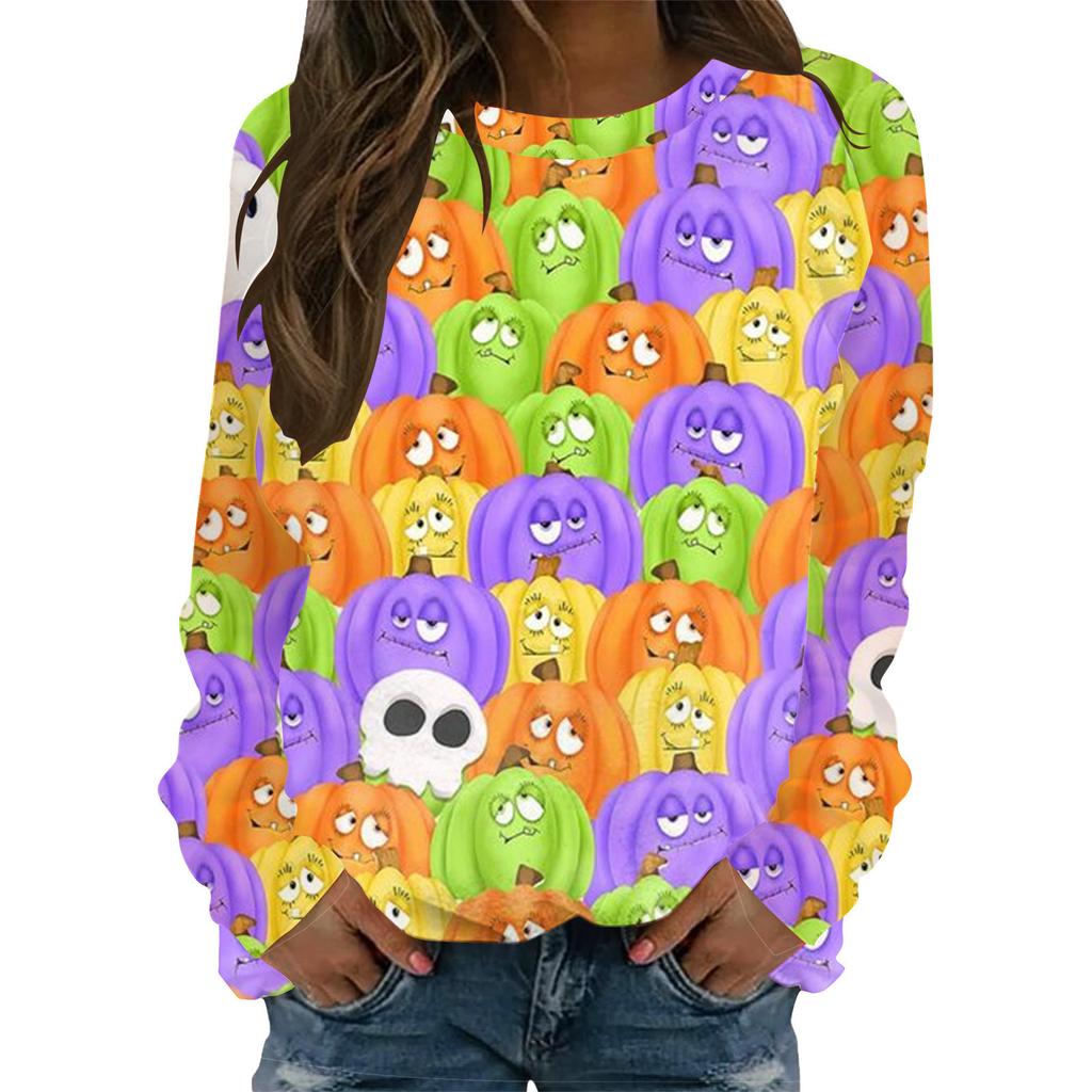 Halloween Pattern Sweatshirts Pumpkin Bat 3D Print Women's Hoodies Raglan Long Sleeve Pullovers Harajuku Tops Female Clothing