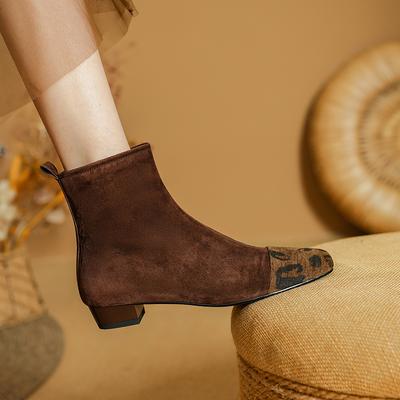 Мода 2025 НОВЫЕ Осенние Женские Сапоги Детская Замша Женская Обувь Квадратный Носок Массивный Каблук Лаконичные Западные Челси Современные Сапоги Женская Обувь