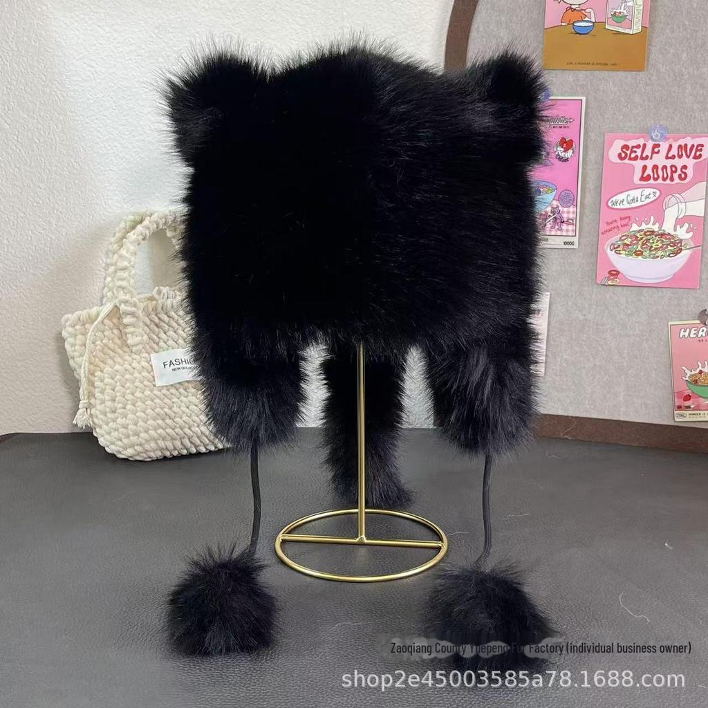 Зимняя меховая шапка Lei Feng для девочек с милыми медвежьими ушками и дизайном, открывающим лицо, для северо-востока Китая