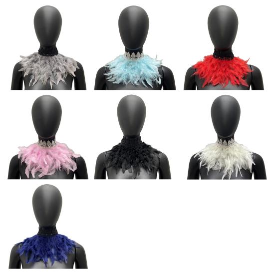 Шарф из павлиньих перьев, готическая накидка ручной работы с регулируемым кружевным поясом, цветной воротник с перьями для лица, аксессуары для танцевальной вечеринки