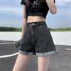 Ayollar uchun yuqori bel qisqartirilgan denim shortlari - Yozgi keng bichimli, koreyscha uslub, A-siluetli, keng paqonli, kundalik issiq shortlar