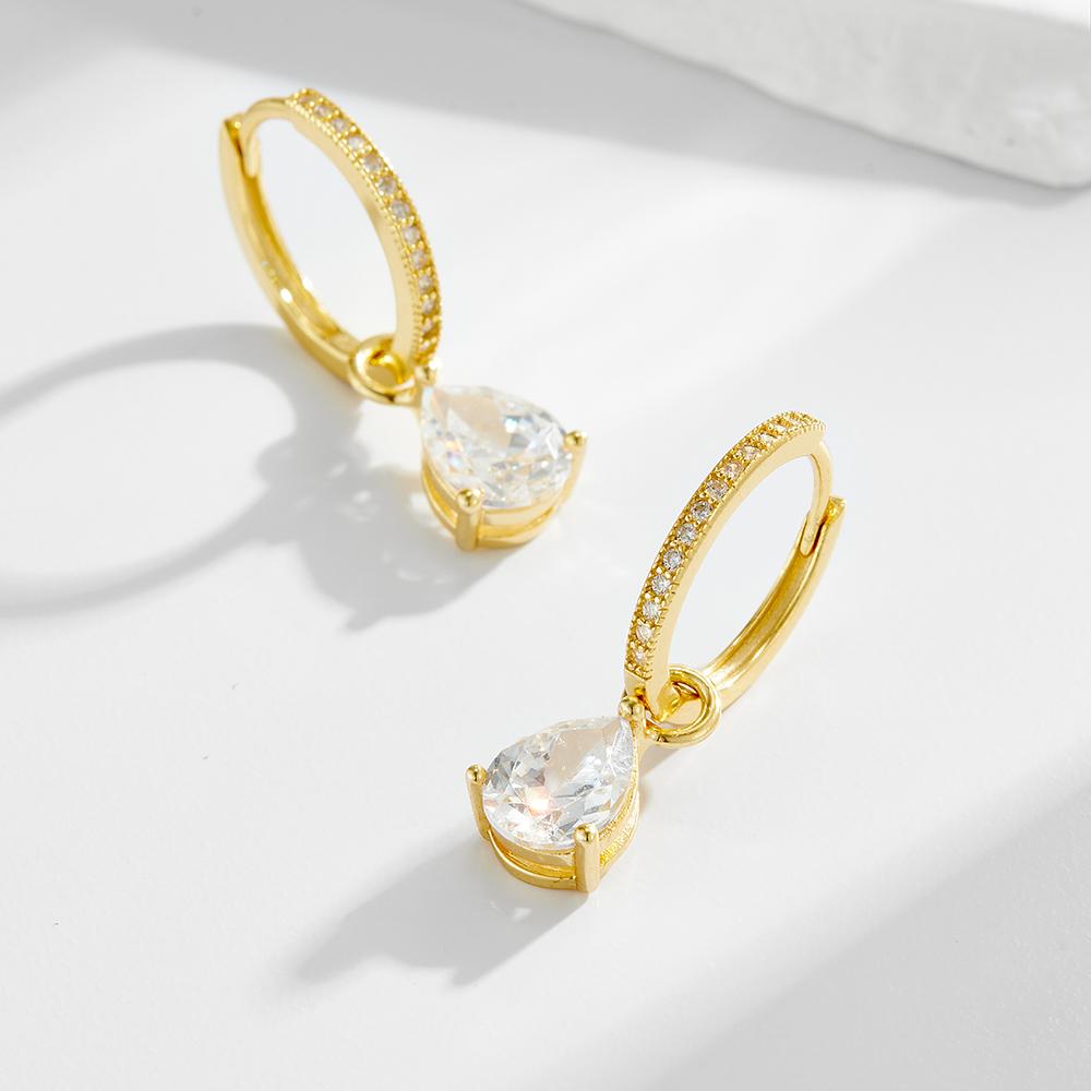 Серьги-кольца Peishang Jewelry из стерлингового серебра 925 пробы с покрытием из 14-каратного золота, минималистичные, с подвеской-камнем