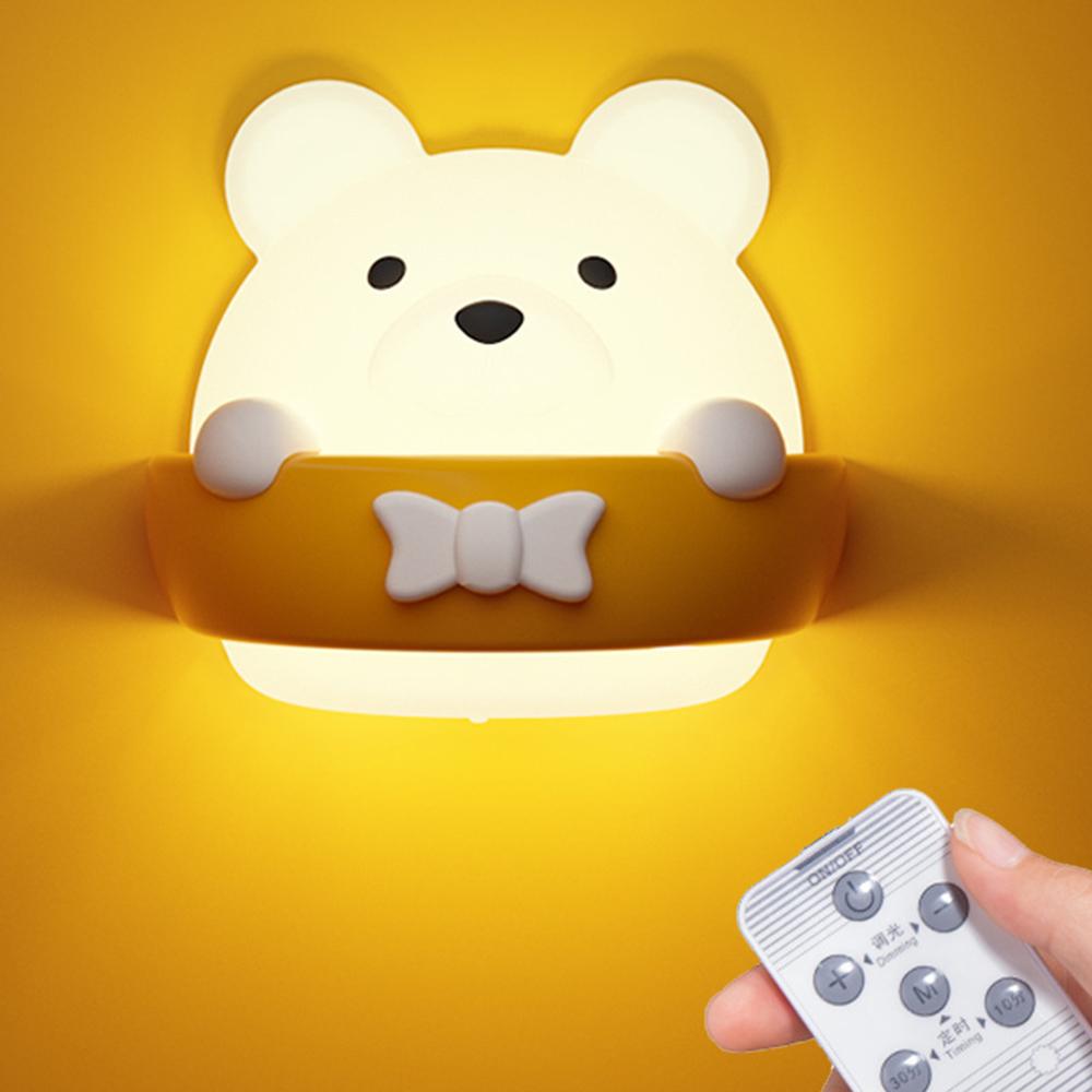 2019 оригинальный светодиодный ночник с зарядкой через USB, медвежонок, бесступенчатое затемнение с дистанционным управлением, прикроватная лампа для детей, подарок на день рождения