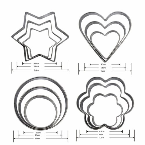 Set of 12 Stainless Steel Cookie Cutters, Round, Heart, Star, Flower, Biscuit Cutters, Large, Medium, and Small, Baking Tools for Handmade DIY Baking,