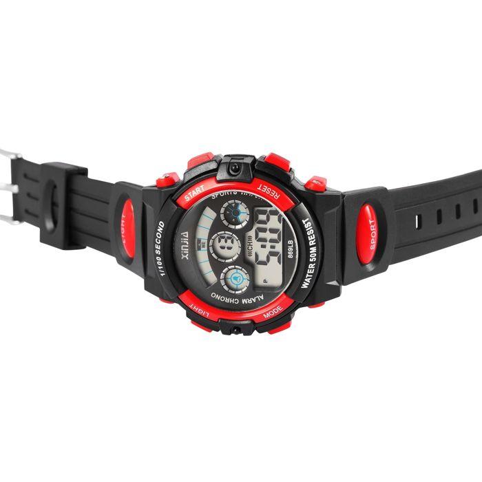 Montre - XINJIA - XI004 - Digital - Bracelet silicone noir/rouge - Étanchéité 5 ATM