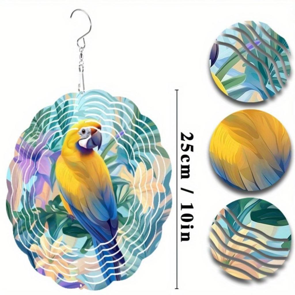 Vibrant Parrot Wind Spinner Colorful Metal Garden Decor for Outside 10 Inch 360 Rotating Hook Artistic Design for All Seasons Ideal for Balcony