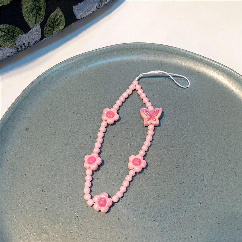 2023 модная цепочка для мобильного телефона Y2K для девочек, красочные акриловые цветы, бабочка, бисер, ремешок для телефона, ремешок, бижутерия, ювелирные изделия