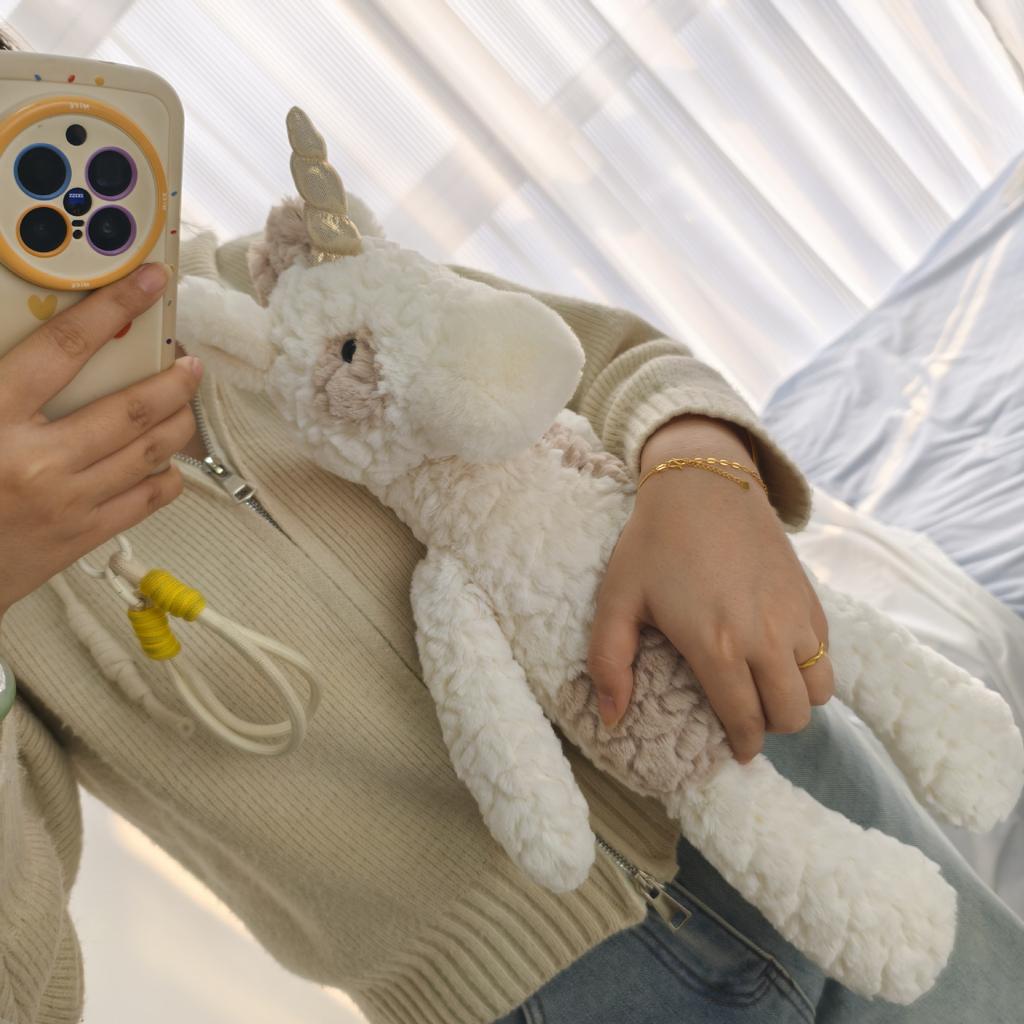 Плюшевая игрушка белый единорог с тиснением, кукла жираф