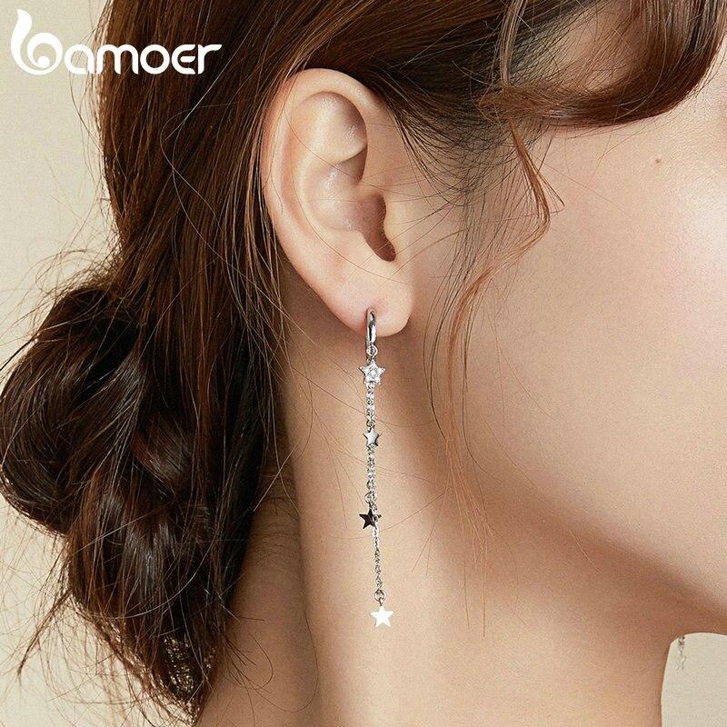 Гипоаллергенные серьги-гвоздики BAMOER из стерлингового серебра 925 пробы для женщин, дизайн со звездами и луной, модные украшения