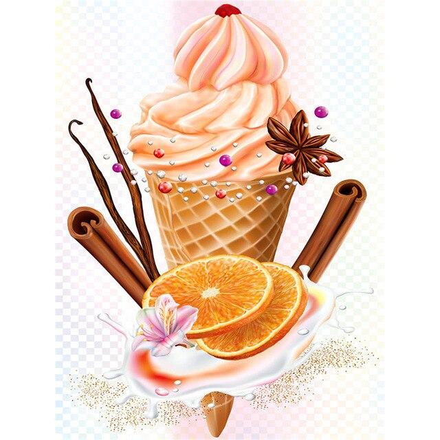 5D алмазная живопись Мороженое Десерт Полный дрель Круглая Алмазная вышивка Шоколадная тележка Картина Детский подарок Украшение дома