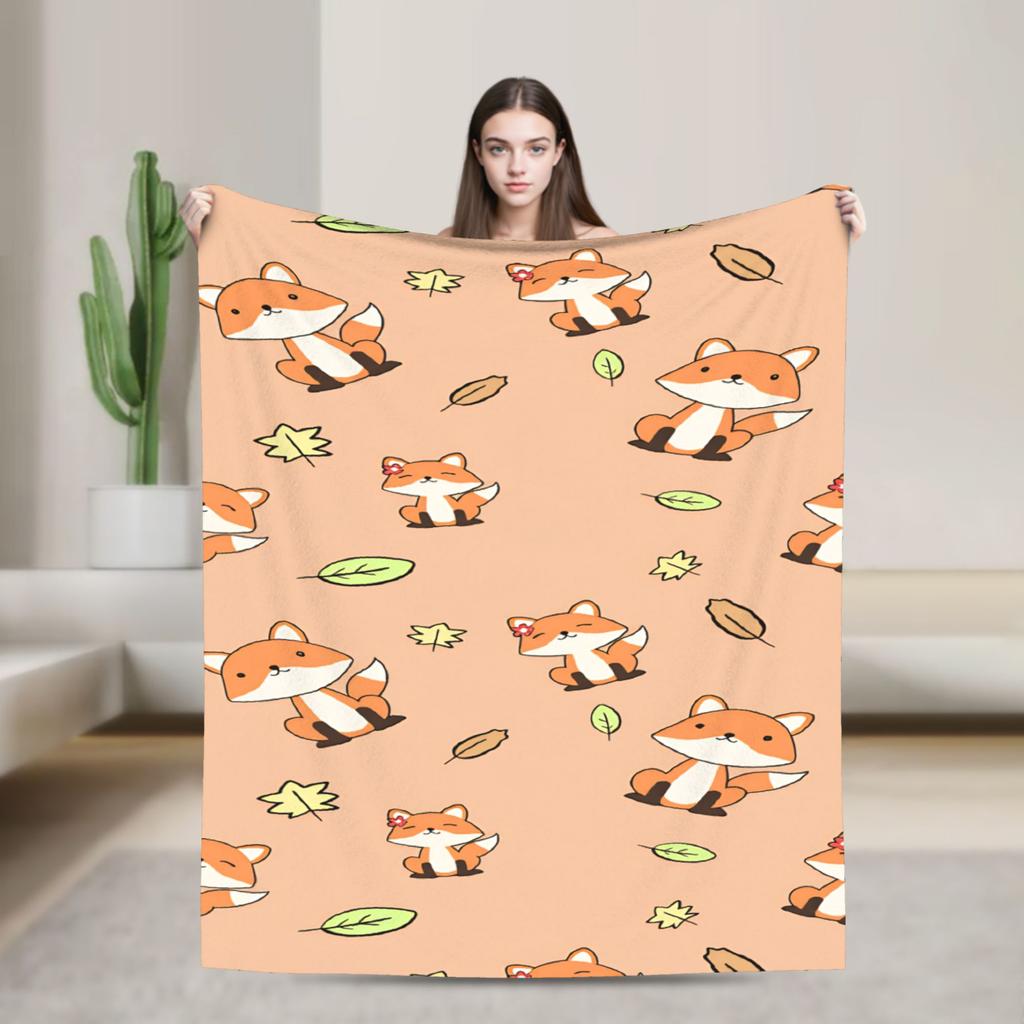Cozy Blanket Plane Travel Cute Fox Throw Blanket Casual Bedspread For Chair Sofa Bed