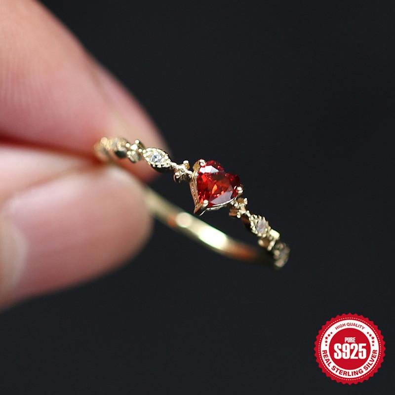 Стильное и простое женское кольцо-хвост из стерлингового серебра 925 пробы с позолотой в стиле «любовь в рубиновом стиле», элегантное, маленькое, свежее