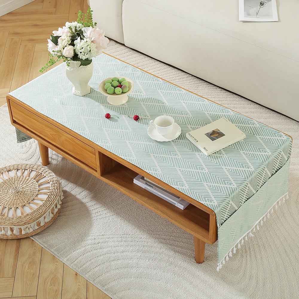 Rectangle Tablecloth Coffee Table Mat Table Mat Fabric Embroidery Jacquard Tassel Household Dust Cover