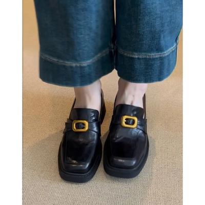 Французские ретро-лоферы на высоком каблуке для женщин, простые толстые каблуки, металлическая пряжка, неглубокий носок, одинарные туфли на каблуках для женщин, Zaptos Mujer