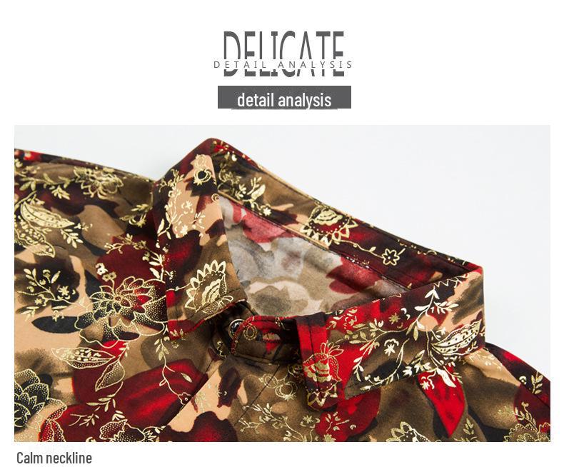 Мужская летняя рубашка с коротким рукавом в стиле ретро с золотым тиснением