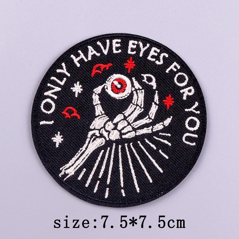 Skull Patch Punk Embroidered Patches For Clothing Stripe Badges Letters Patch Iron On Patches On Clothes DIY Hook Loop Stickers