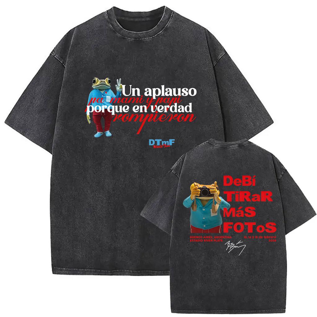Vintage Washed Bad Bunny Debi Tirar Mas Fotos 2026 Graphic Tshirts Men Women Harajuku Hip Hop Loose ONeck Short Sleeve Tshirt
