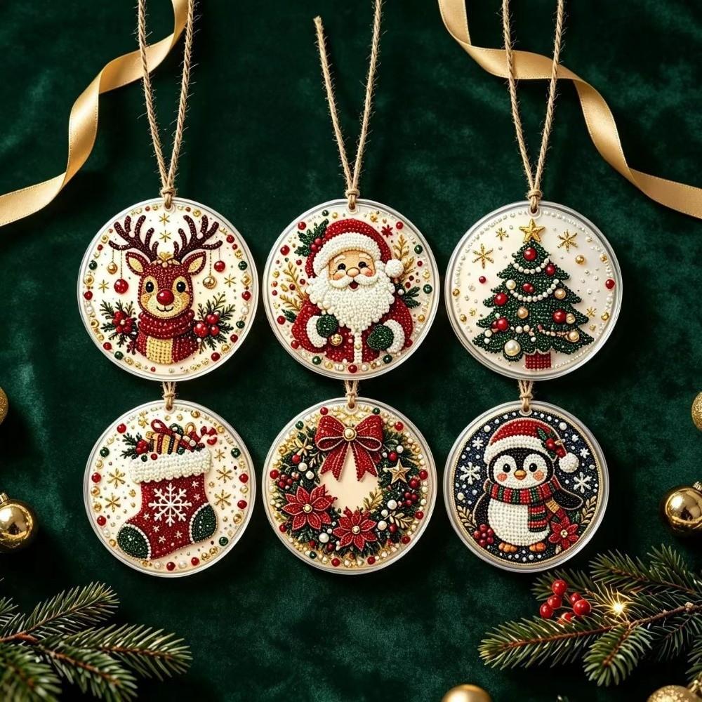 6pcs Deer Tree Christmas DIY Hanging Ornaments Pearl Pendant Material Kit Christmas Theme