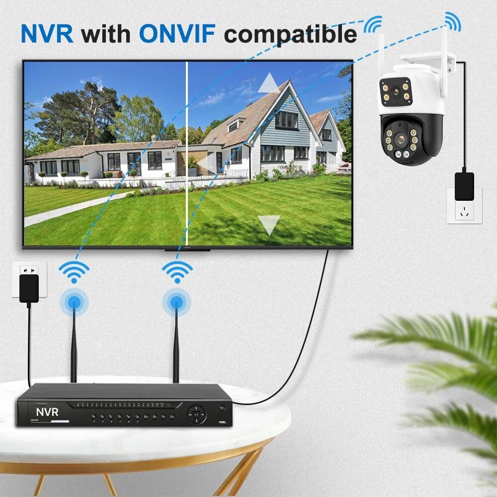 2024 Новая уличная камера наблюдения PTZ 8MP 4K Wi-Fi с двумя объективами Водонепроницаемая камера видеонаблюдения с замкнутым контуром AI Автоматическая камера слежения ICsee APP