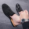 Summer Men Shoes Casual Brand Half Shoes Men Loafers Rhinestones Leather Half Slipper Breathable Slip On Lazy Flat Men Moccasins