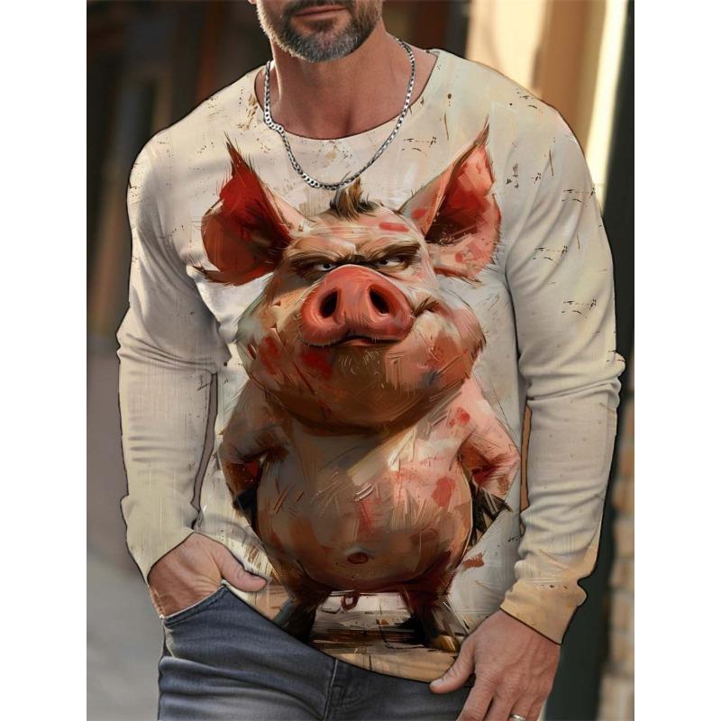 Модная мужская футболка с 3D-принтом с рисунком животного тигра волка, осенняя новинка, мужская футболка с длинными рукавами, повседневный пуловер оверсайз, топы