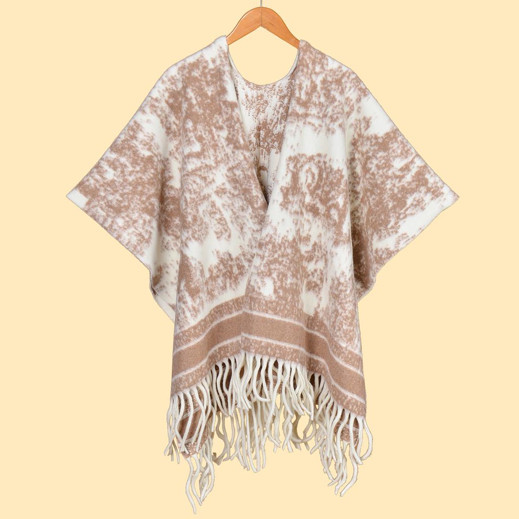 Shawl Imitation Cashmere Knitted Scarf Split Fork Oil Painting Cape Cloak Outside