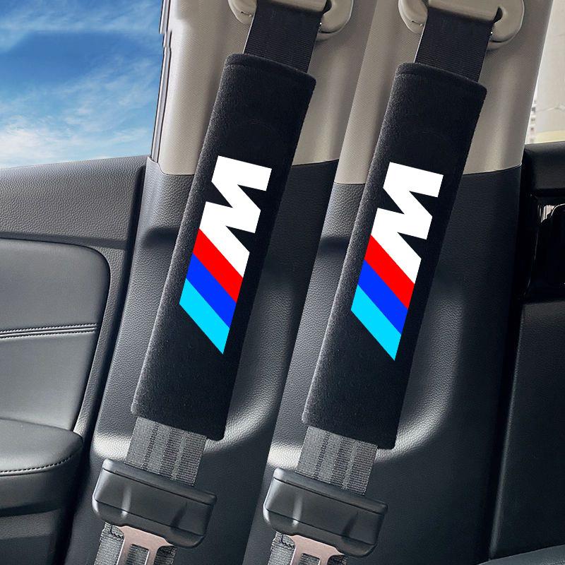 BBJW3 Car Seat Belt Pad Safety Strap Shoulder Cover Soft Mat For BMW M Performance F20 F40 F22 F30 E90 F32 F06 F07 F46 E60 M5 Sticker