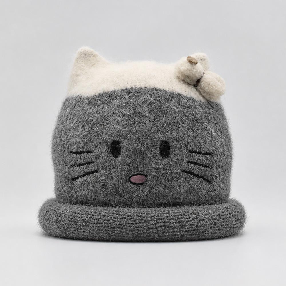 Sweet and cute cat knitted hat versatile face hat women's warm and cold wool hat ear hat