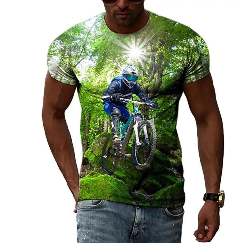 New Trend Summer Fashion Bicycle Men's T-shirt Casual Print T-shirt Hip Hop Personalized Round Neck Short Large Top