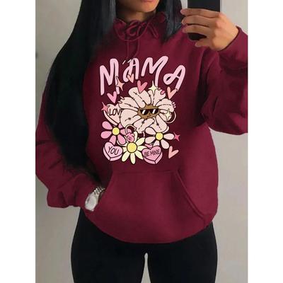 Мама Люблю Тебя Толстовки с Красивым Цветочным Узором Женская Повседневная Одежда в Стиле Комиксов Харадзюку Y2K Худи Осенний Флис Женская