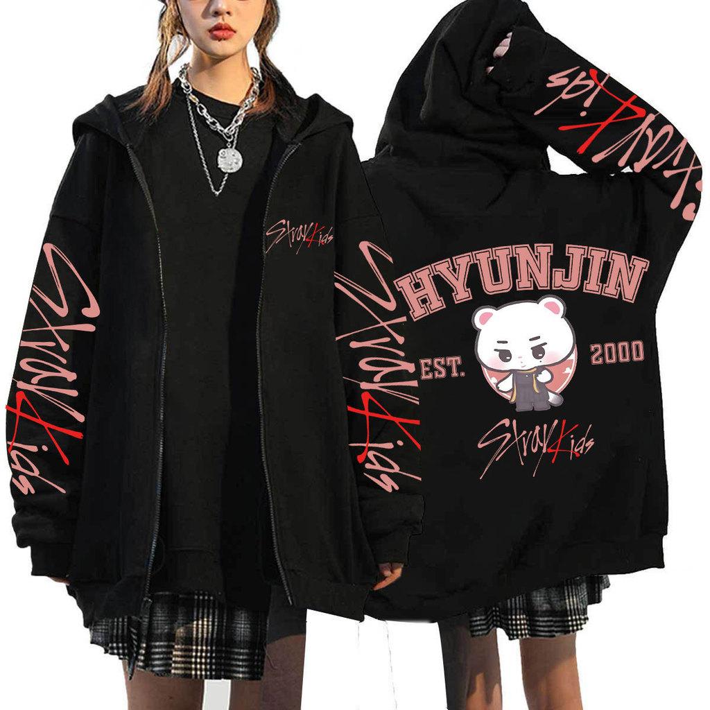 Adult Women Men Stray Kids Dominate ATZ SKZ Print Sweatshirt Loose Zipper Long Sleeves Hooded Jacket Coat Outerwear