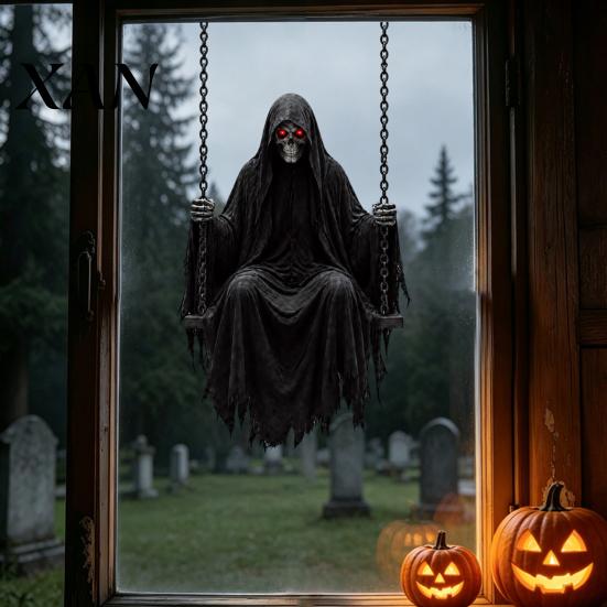 Halloween Window Decals Pumpkin/Skeleton Reaper Stickers, Removable Static Decals, Waterproof PVC Clings Horror Wall for Glass Doors & Home