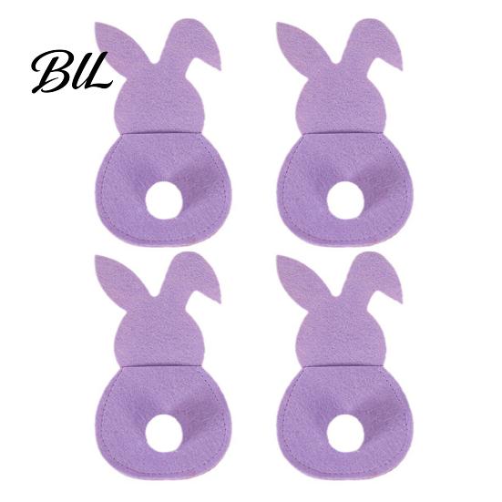 Easter Dinner Table Decor 4 Pcs Bunny Cutlery Holders, Felt Tableware Pouch Bags, Cute Rabbit Utensil Festive Centerpiece Accessory Sleeve,