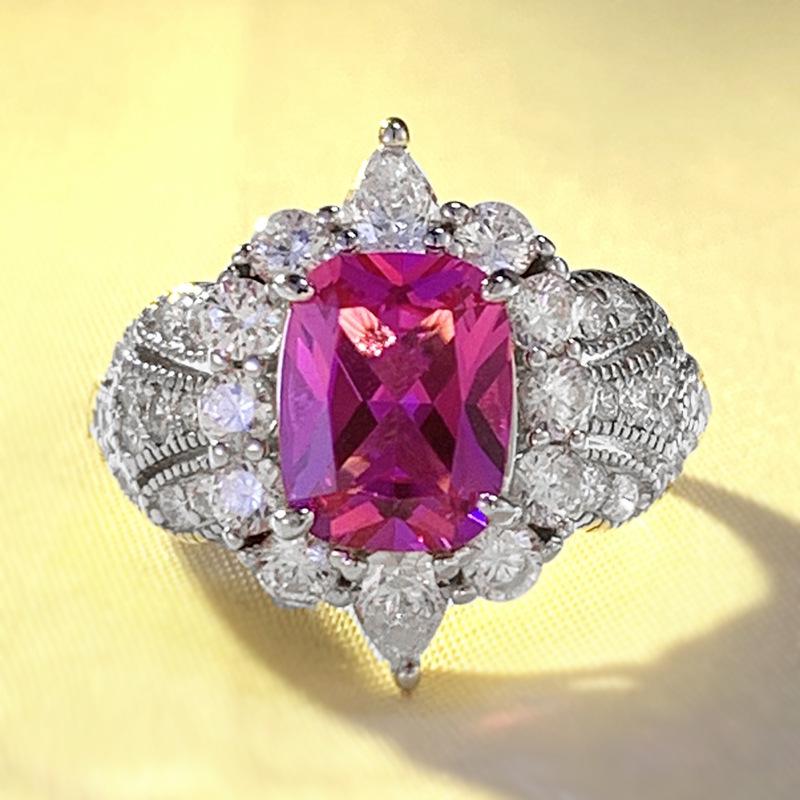 Xiancan Jewelry 2023 Pink Moissanite Silver Ring - Niche Light Luxury Style