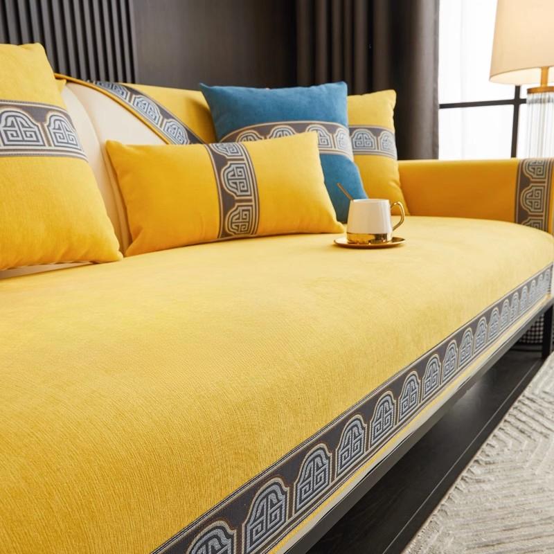 Ретро Чениловый Чехол для Дивана Однотонный Премиальный Чехол-Подушка для Дивана Пылезащитный Противоскользящий Чехол-Полотенце для Дивана L-типа Двухместная Подушка для Дивана