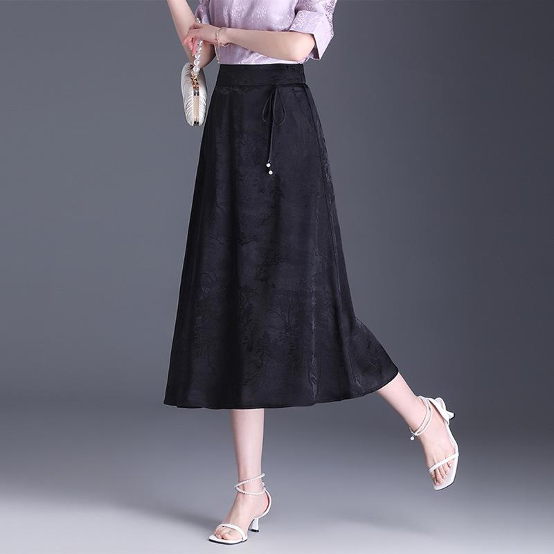 Юбка женская летняя длинная юбка весенняя женская маленькая черная с высокой талией a word женская свисающая средняя и длинная пышная юбка
