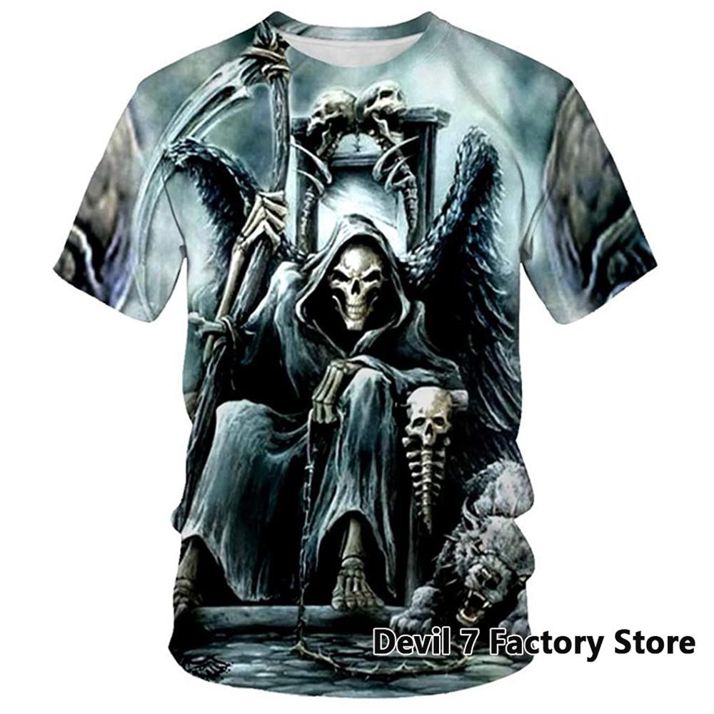 Summer Oversized T Shirt Men 3D Printed Skull Angel Graphics Tees Fashion Clothes Man Tops Streetwear Round Neck Short Sleeves
