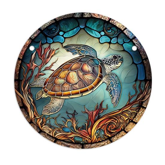 Round Stained Glass Style Window Hangings 5.9 Inch Colorful Sun Catcher with Chain for Indoor Outdoor Decor Light Reflection Artistic Gift