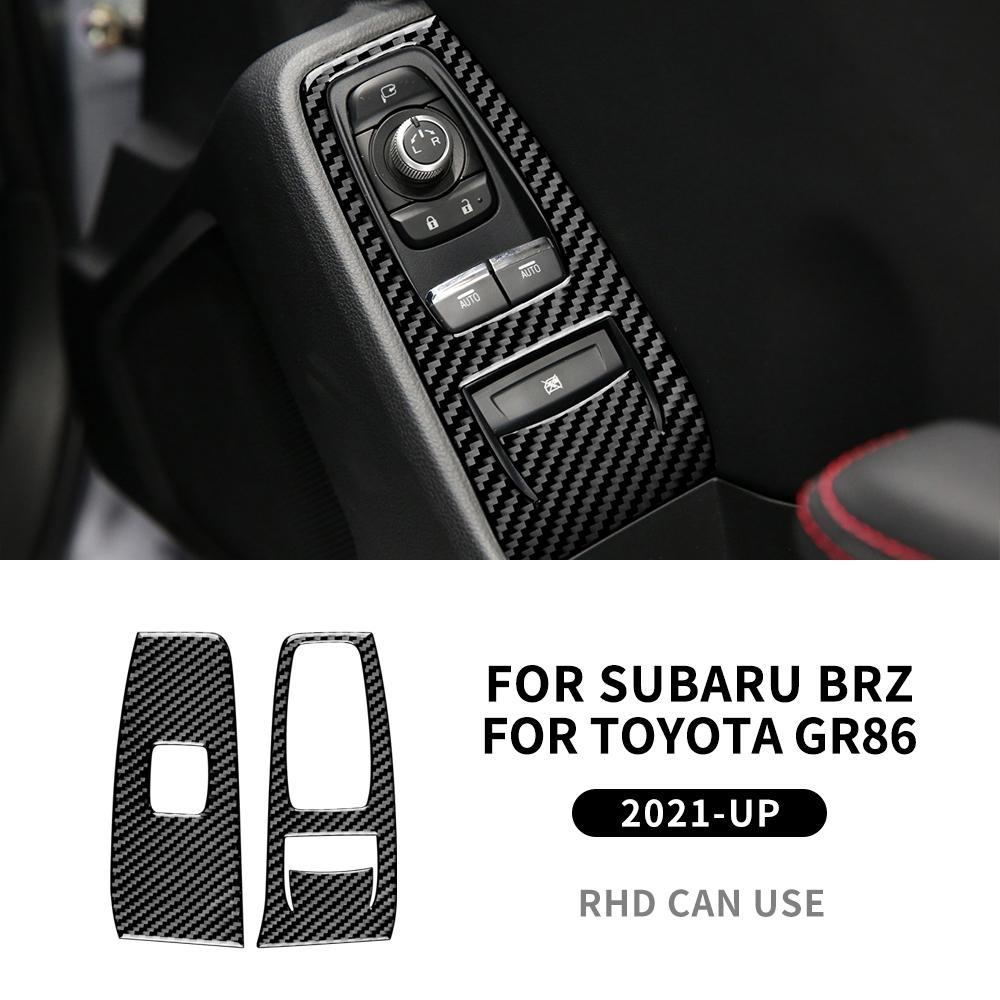 Real Carbon Fiber Car Door Window Switch Button Panel Trim Sticker For Subaru BRZ Toyota GR86 LHD RHD Accessories