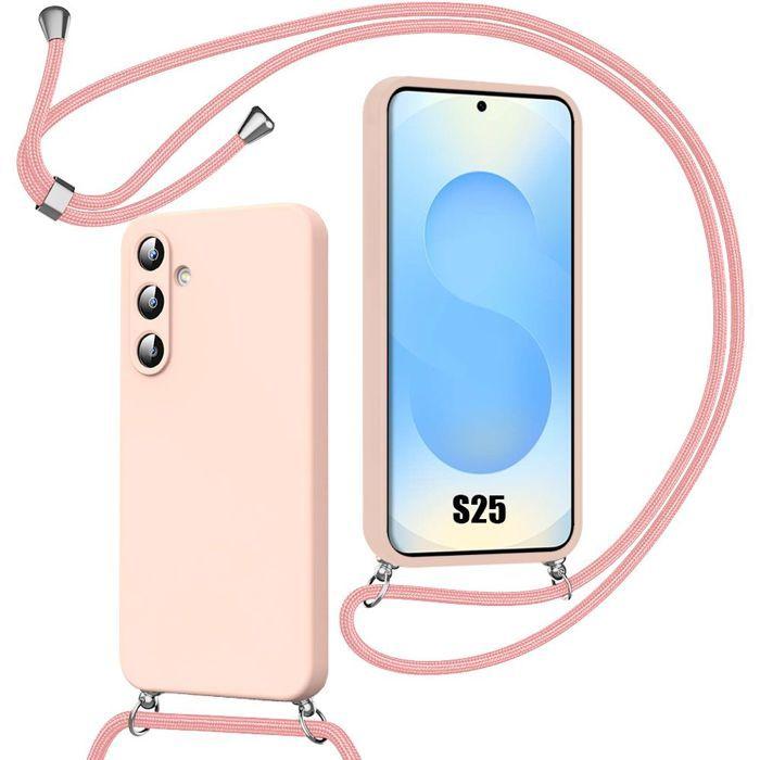 Case for Samsung Galaxy S25, Soft Silicone Anti-Scratch Protection with Pink Cord